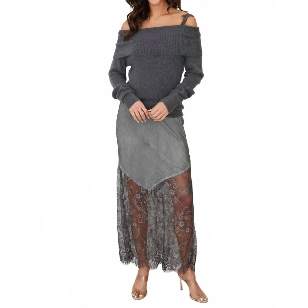 NEW MILIO MILANO italian alpaca off the shoulder sweater in charcoal